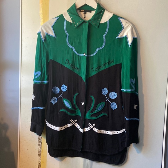 Maje Tops - Maje Cloevi Embroidered Studded Dream Tomorrow Love Top Western Style Roomy